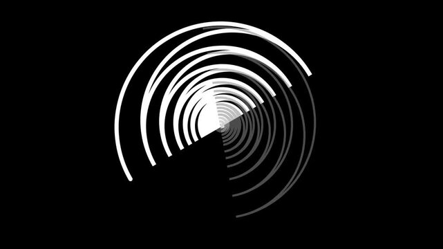 Concentric circles rotating in rhythmic motion creating hypnotic abstract patterns within this high contrast minimalist black and white video animation