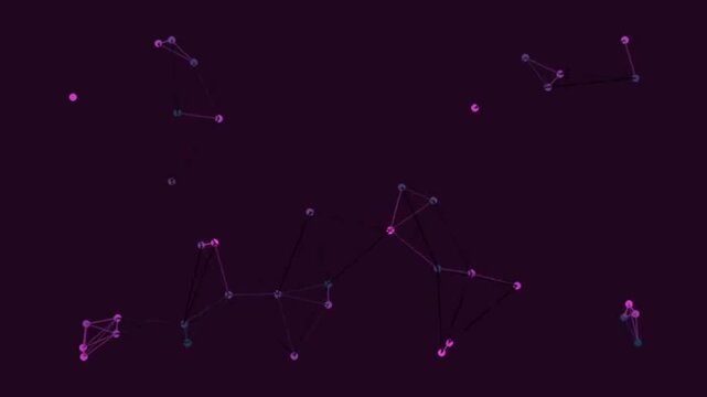 Abstract Network Dots and Lines Moving Across Dark Background