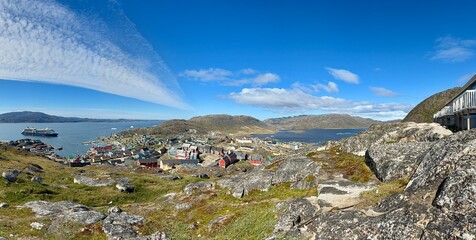 The fjords, mountains, and icebergs near Qaqortoq, Greenland © Joni