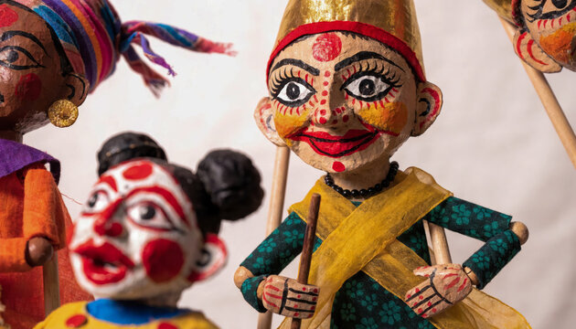 Traditional artisan puppets from India showcase vibrant colors and intricate designs lively artisan market full of cultural charm and joyful spirit