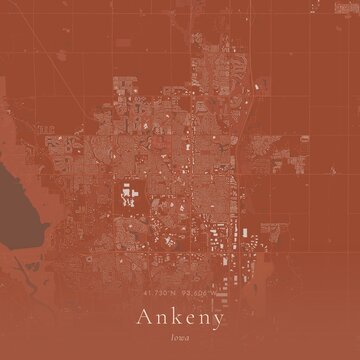 Terracotta Map of Ankeny, United States | Warm Earth Tone Wall Art