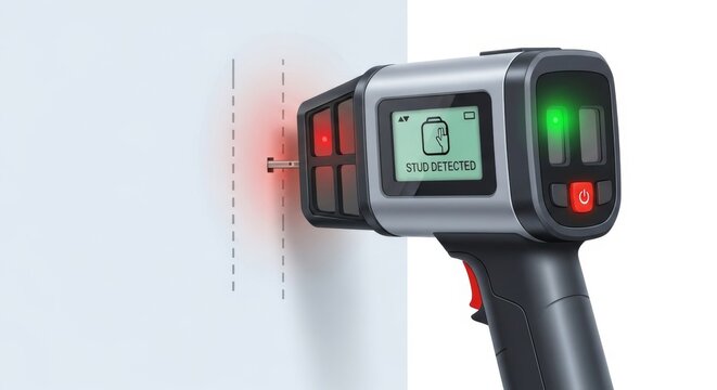 Digital Stud Finder Tool Detecting Wood Beam in Wall