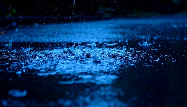 濡れたアスファルトの表面に激しい雨が降り注ぐ
