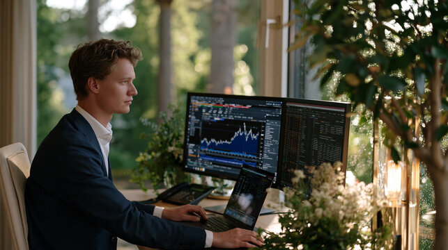 Quantitative analyst debugging algorithmic trading dashboard logic at rain-soaked window workstation, September market open preparation, systematic strategy parameters and