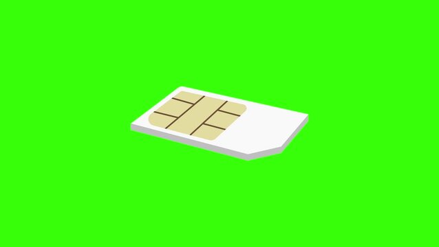 Isometric SIM Card Icon Animation Loop on Green Screen Background