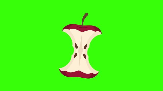 4K Animated Flat Red Apple Stump Icon for Waste and Organic Recycling Concept