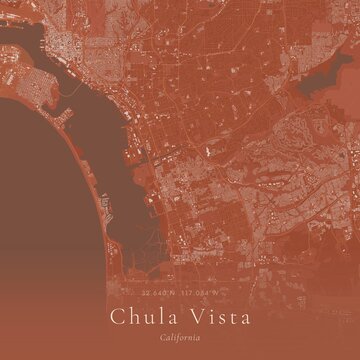 Terracotta Map of Chula Vista, United States | Warm Earth Tone Wall Art