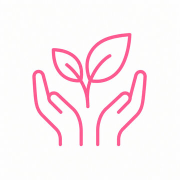 Hands Protecting a Green Plant Growth Icon on White Background