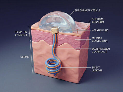 3D Rendering of Miliaria Crystallina in Pediatric Skin Anatomy