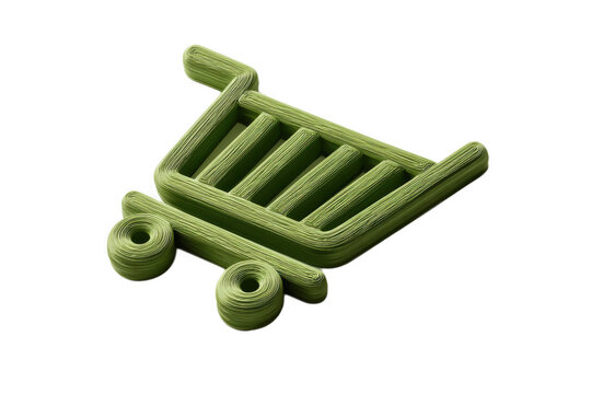 Green 3D Printed Shopping Cart Icon on White Background