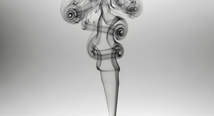 Fototapeta premium Black smoke plume curling into elegant spirals and wisps against a clean light gray background
