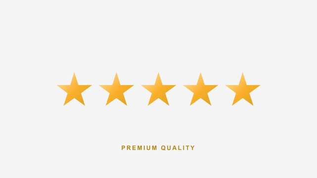 Five star rating badge with golden stars and the words premium quality representing strong customer satisfaction top service and reliable product performance