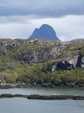 The brooding shape of Suilven mountain seen from near Achmelvich Bay, Sutherland
