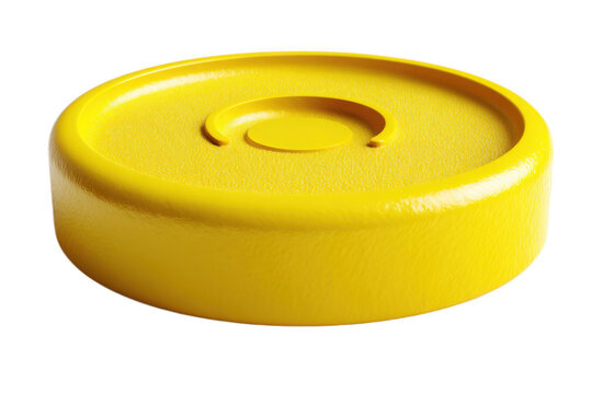 Yellow Plastic Circular Game Piece on White Background