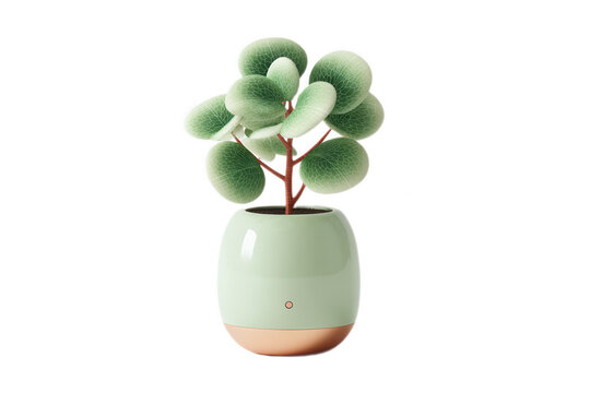 Modern Smart Plant Pot with Green Artificial Foliage on White