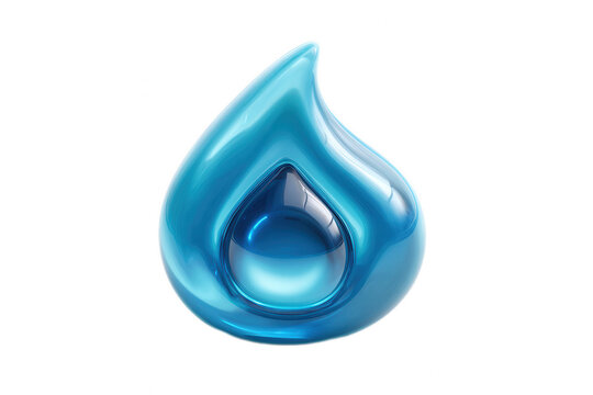 Blue 3D Glossy Water Drop Icon on White Background