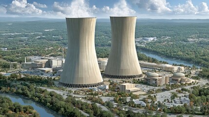 Fototapeta premium Three Dimensional Rendering Conceptual Design Of A Large Scale Nuclear Power Plant Energy Facilities