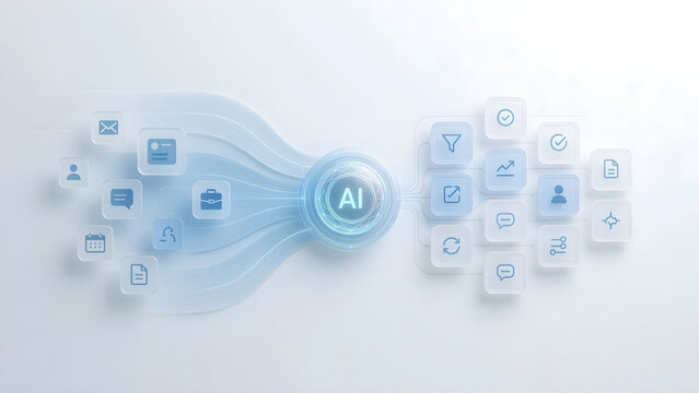 Abstract digital illustration of artificial intelligence processing data streams isolated on white background