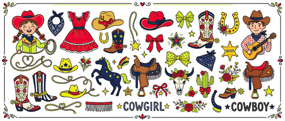 Fototapeta premium Western Cowboy and Cowgirl Elements Collection