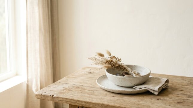 Neutral still life arrangement table setting