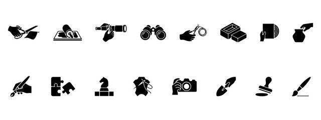 Around crafts and creativity vector icon set, featuring symbols of handmade work and hobbies. © PicMag