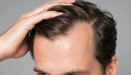 Fototapeta premium Close up shot of a man showing signs of hair loss and male pattern baldness on his scalp