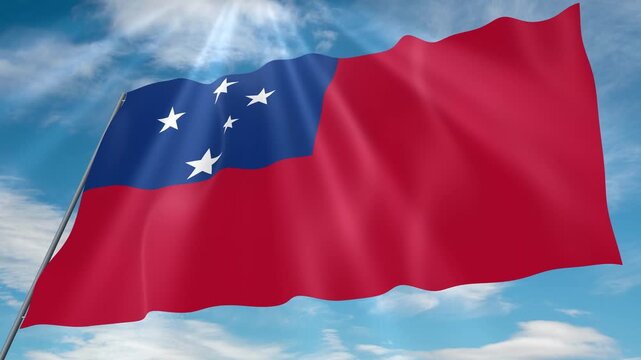 Samoa Flag Seamless Loop 4k 60fps on Sky Background