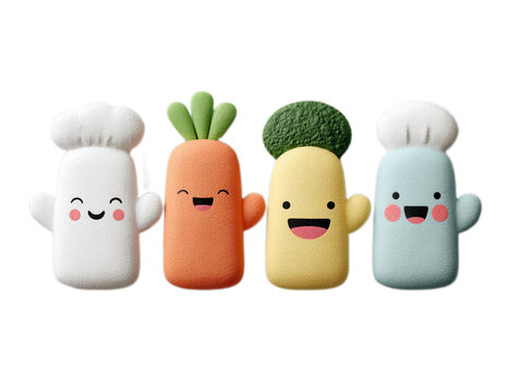 Cute 3D Vegetable Chef Characters on White Background