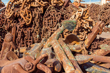 A pile of rusted maritime chains and anchors in Busan, South Korea © love2explore