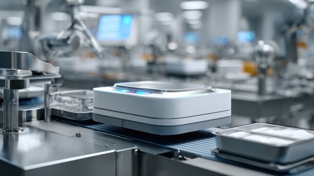 Automated robotic arms assembling compact electronic devices in a high-tech manufacturing facility.