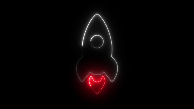 Abstract Glowing Neon Rocket icon launching indicating speed and timing, start up launch, product promotion, innovation concept. 4k video