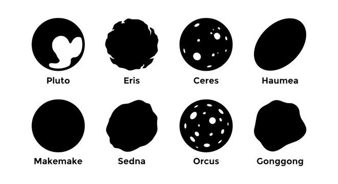 Dwarf Planets Set, Celestial Bodies Collection, Solar System Objects, Space Exploration Icons