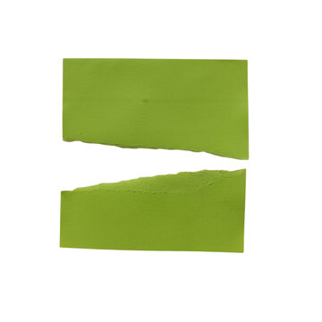 Torn green paper piece with rough ripped edges isolated on transparent background