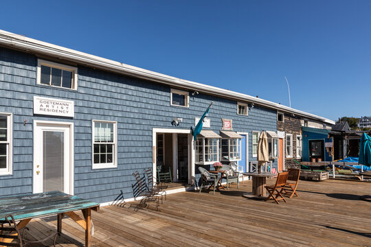 wooden hut for Goetmann Artist residence at the Marina of Gloucester at Rocky neck part of historic town