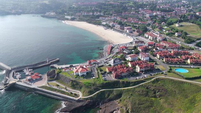 Aerial View of the Historic Village of Comillas at Sunrise, Cantabrian Coast, Northern Spain