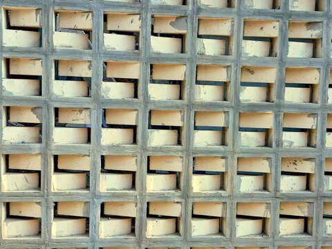 Concrete Roster Ventilation Block Wall Texture with Geometric Grid Pattern