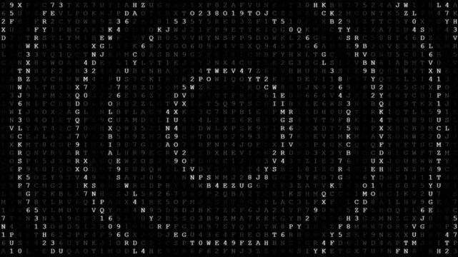 Zooming Out Halftone Concentric Circles Made Of Glowing Alphanumeric Characters In A Dark Digital Matrix Code Background For Cyber Technology And Big Data Concepts