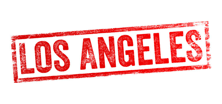 LOS ANGELES text travel stamp label representing California city destination, american tourism, urban journey, landmark location, state arrival, popular vacation, and famous city identity emblem.
