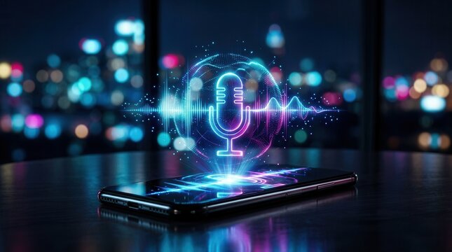 Using smart assistant app for speech commands on a smartphone with AI voice recognition technology