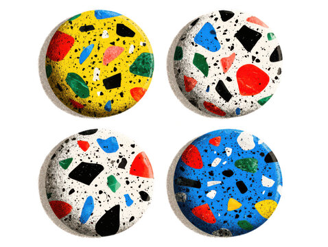 Colorful Terrazzo Pattern Round Buttons Isolated on White