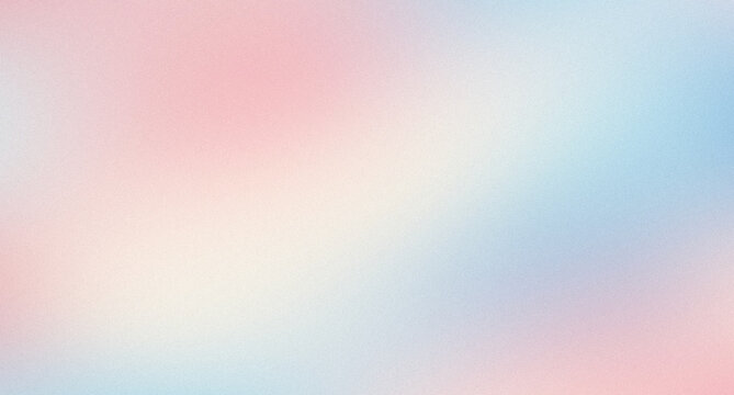 Abstract soft pastel background with warm pink and sky blue diagonal gradient and vintage grainy noise texture