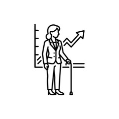 Fototapeta premium Woman with cane standing by business growth chart.