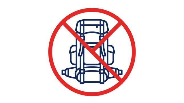 No hiking backpack allowed sign with red prohibition circle icon