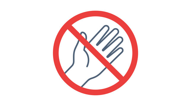 Do not touch warning sign icon with hand outline and red prohibition symbol
