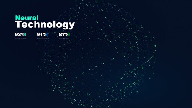 Dynamic green particle cluster symbolizing neural technology advancements and statistical data insights for corporate strategic growth planning