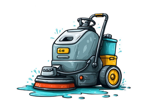 Industrial Floor Scrubber and Buffer Machine Illustration