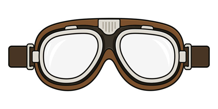 Vintage Pilot Goggles Flat Vector Icon Isolated on White Background for Eyewear Vision Safety and Sports Design