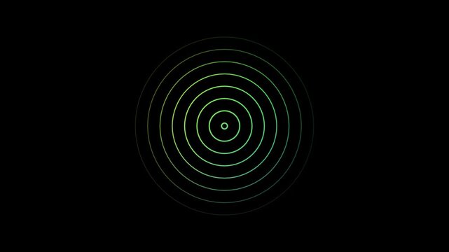 Glowing green concentric circles radiating outward on a solid black background