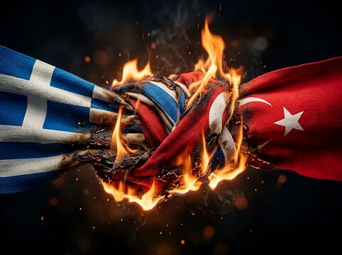 geopolitical conflict of Greece and Turkey. Diplomatic tensions, maritime disputes, regional security concerns, and complex international relations in the Eastern Mediterranean