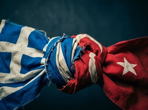 geopolitical conflict of Greece and Turkey. Diplomatic tensions, maritime disputes, regional security concerns, and complex international relations in the Eastern Mediterranean
